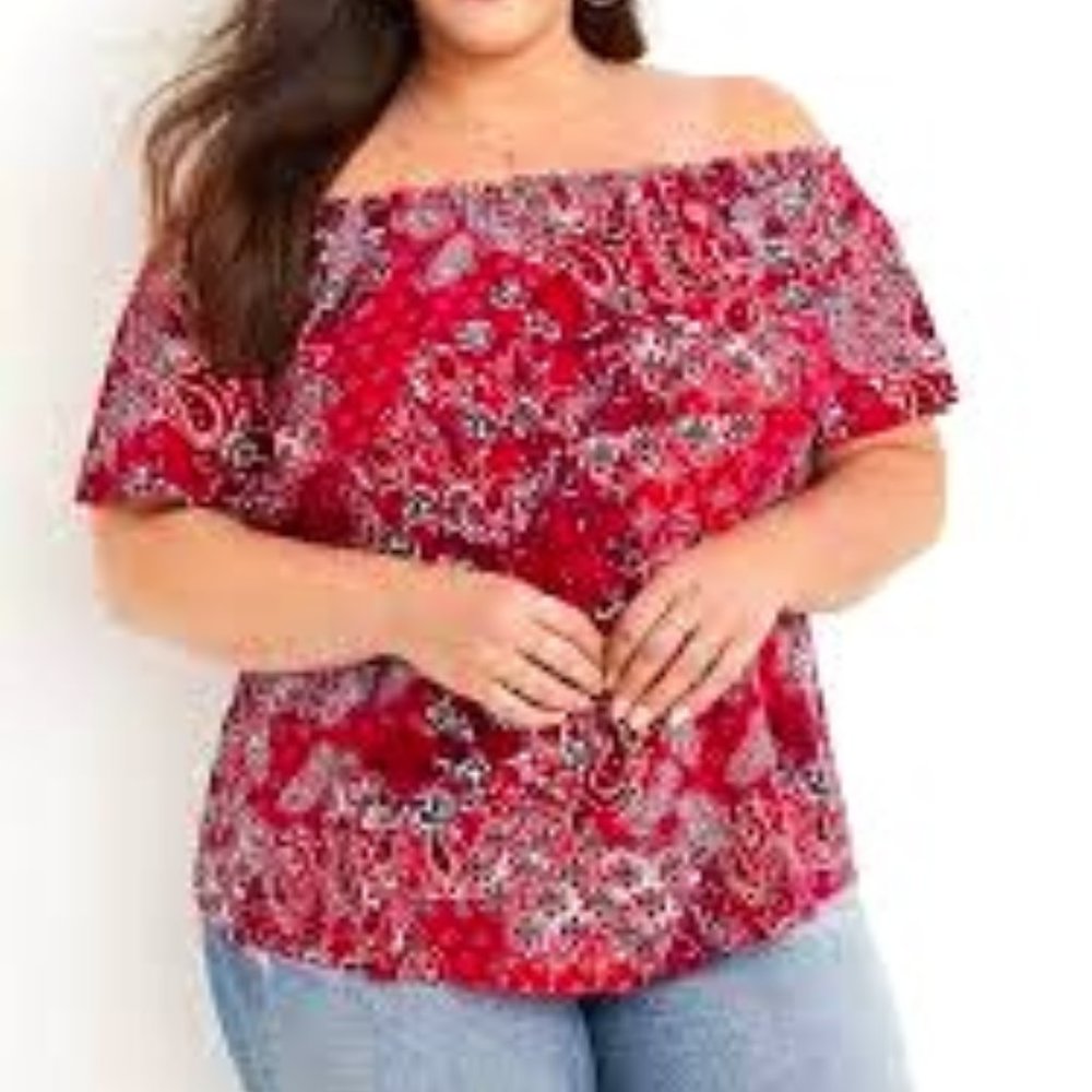 Maurices Paisley Ruffle off the Shoulder Top Size L